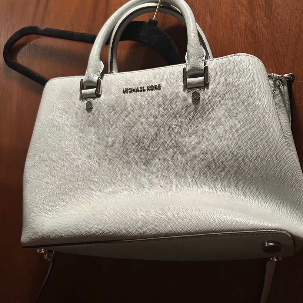 Michael Kors light blue Leather Handbag *as is, paint on back*